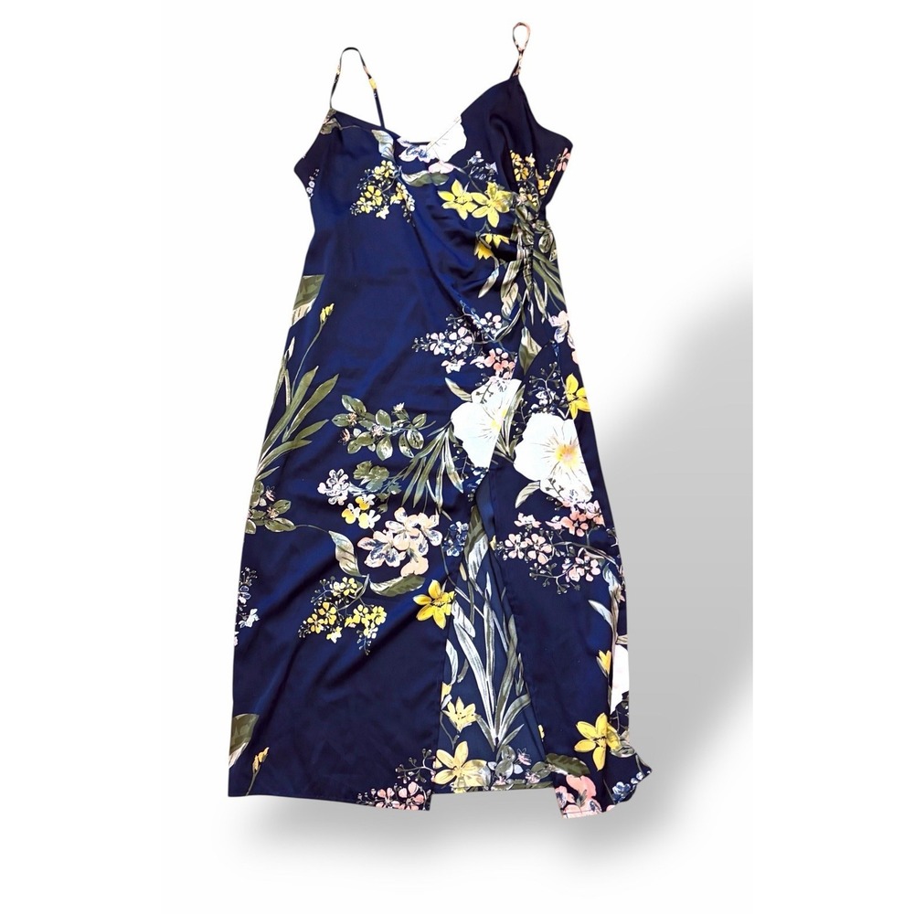 Lulus Y2K Blue Floral Slip Dress XL Spaghetti Strap Maxi Retro 90s Glam Slit - Picture 3 of 13